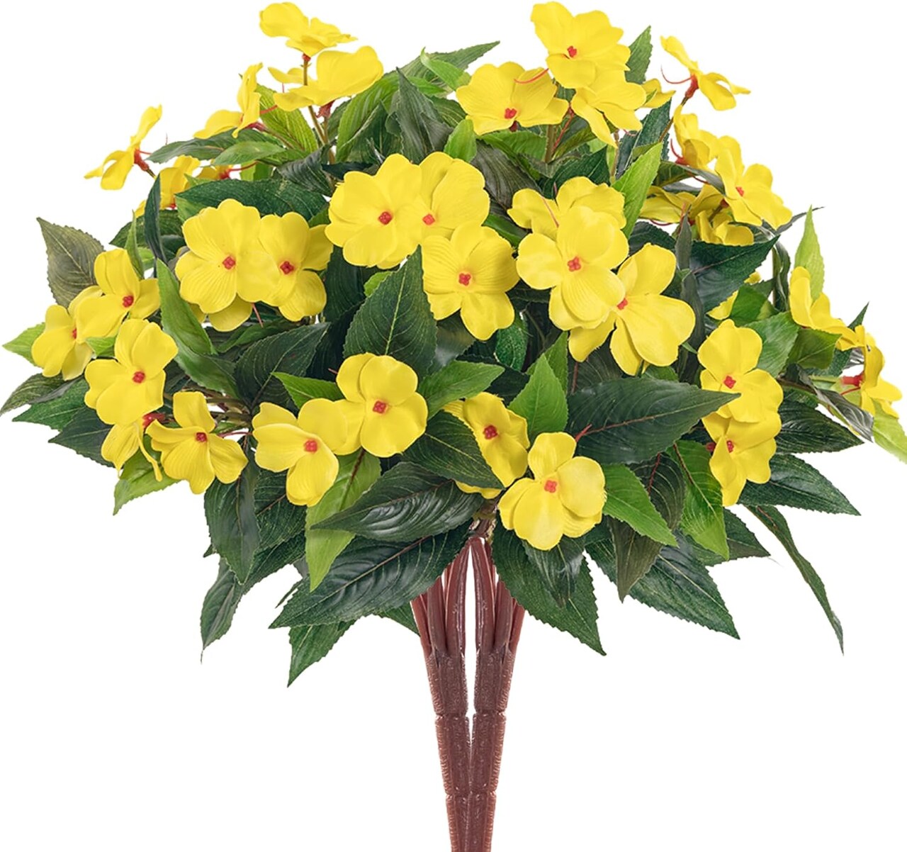 Artificial Impatiens Bouquet Flowers for Outdoors Silk2PCS(Yellow )